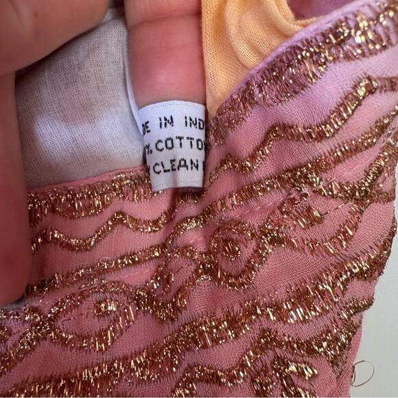 Juliet Dunn Pink Sunset Gold Embroidered Tie Shoulder Cotton Midi Dress 1 / S - Picture 12 of 12